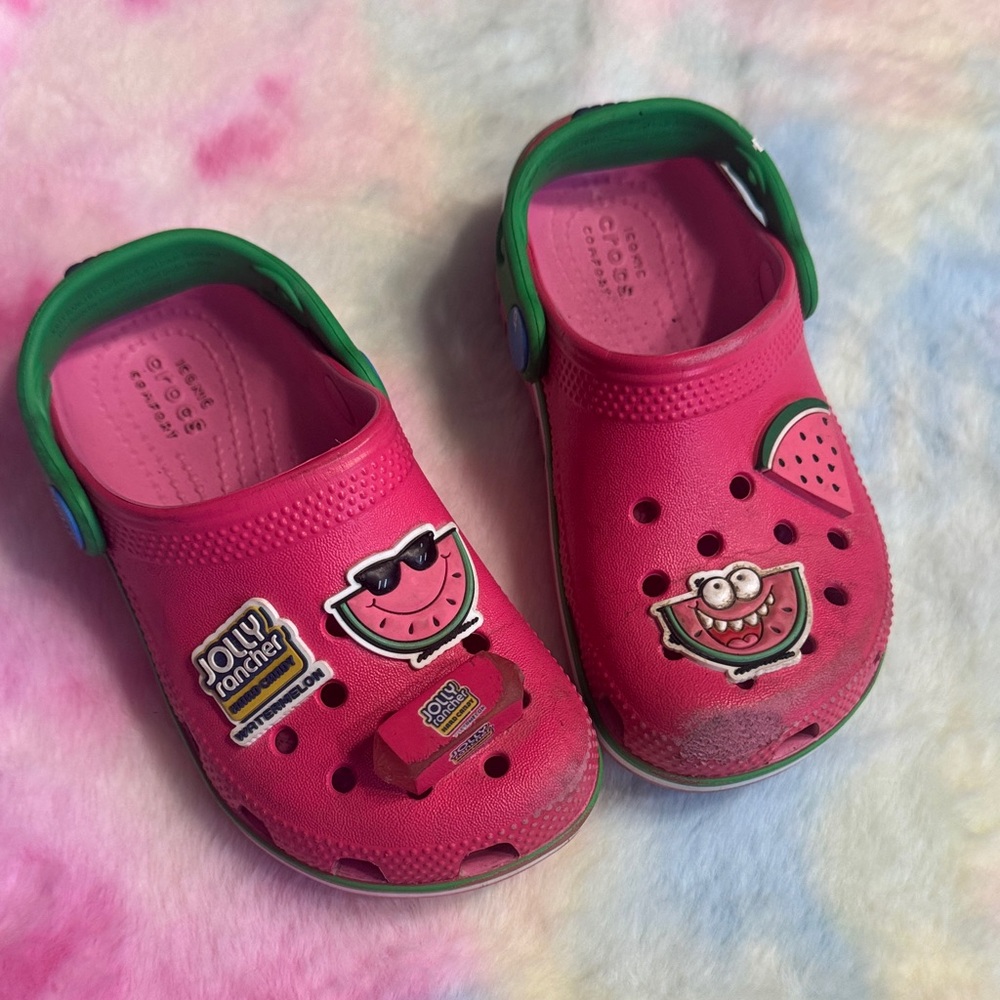 5/$25 CROCS sz 10 Kids Pink Watermelon Clogs